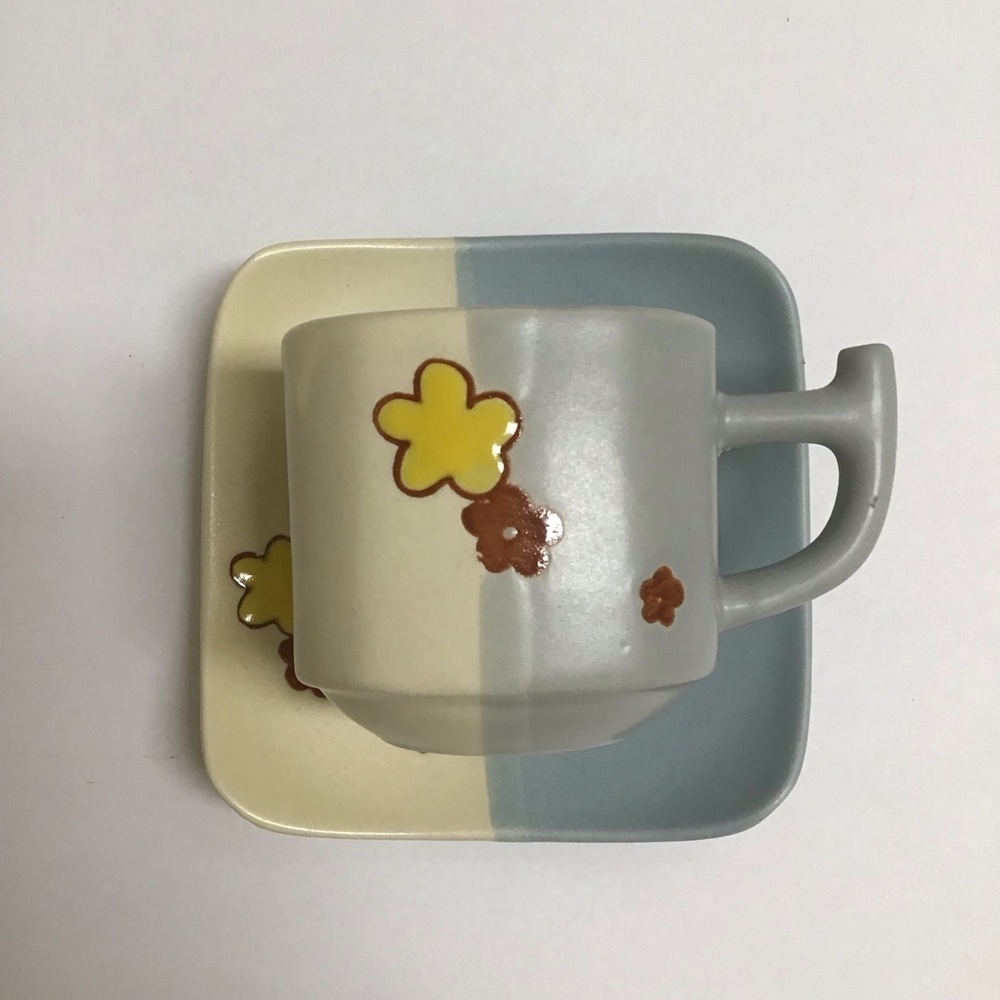 Japanese Pottery Espresso Coffee Cup & Saucer Tea Cup Mod Cherry Blossom Floral - Picture 3 of 15